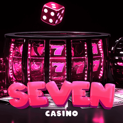 Bright pink casino slot machine with "SEVEN" sign.